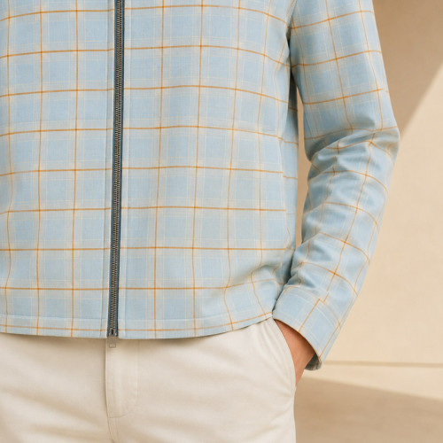 Custom Jacket in Light Blue Windowpane Check