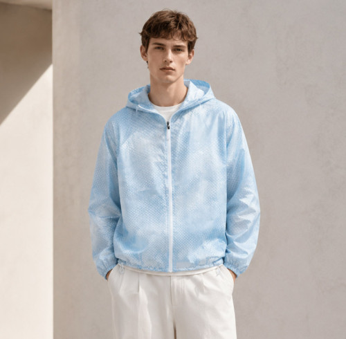 Custom Hooded Windbreaker Jacket in Light Blue