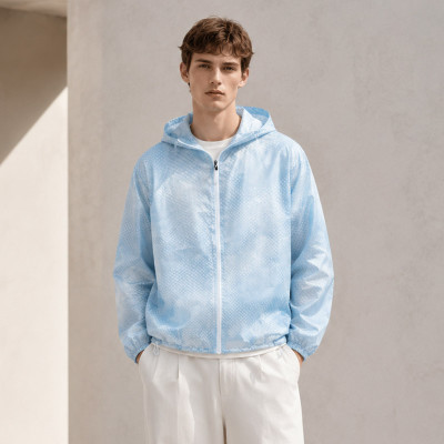 Custom Hooded Windbreaker Jacket in Light Blue