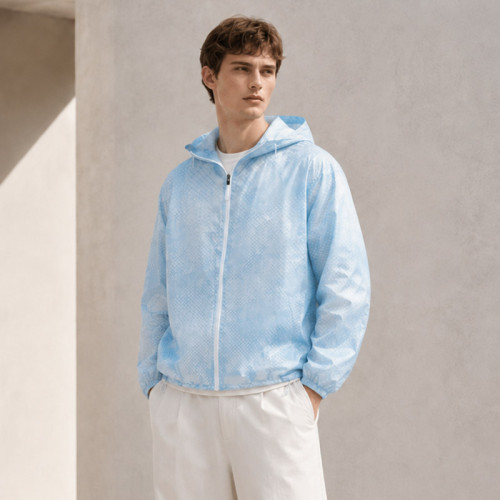 Custom Hooded Windbreaker Jacket in Light Blue