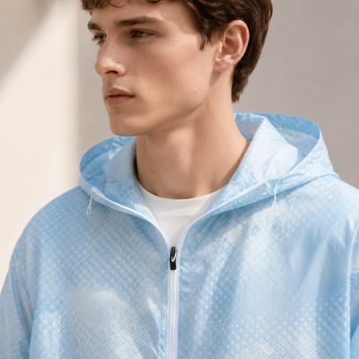 Custom Hooded Windbreaker Jacket in Light Blue