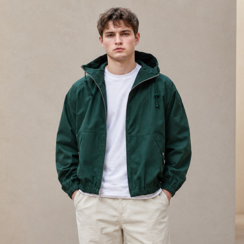 Custom Windbreaker Jacket in Dark Green Nylon