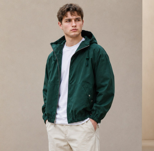 Custom Windbreaker Jacket in Dark Green Nylon