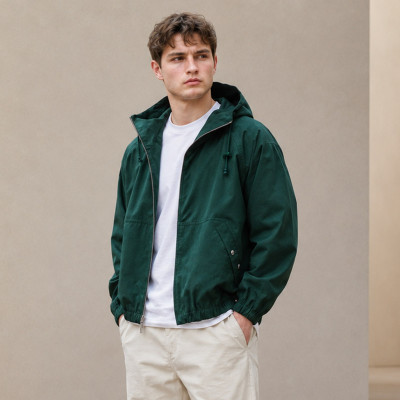 Custom Windbreaker Jacket in Dark Green Nylon
