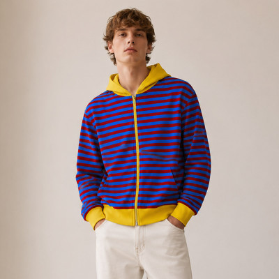 Custom Zip Up Hoodies Manufacturer | Striped Colorblock