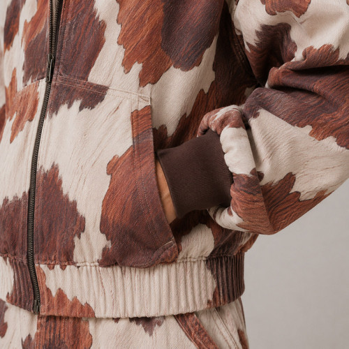 Custom Cow Print Zip Hoodie and Shorts Tracksuit Set