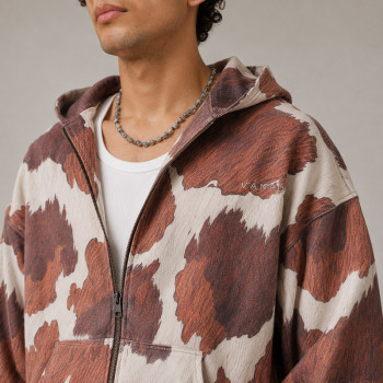 Custom Cow Print Zip Hoodie and Shorts Tracksuit Set