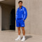 Custom Blue Color Block Nylon Tracksuit Set Half-Zip Jacket