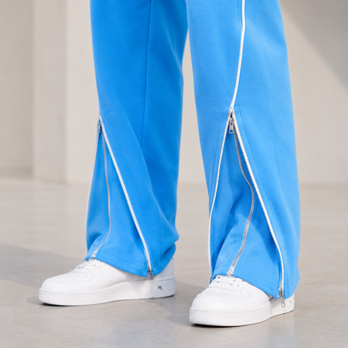Custom Blue Fleece Tracksuit Set Cross Patch Side Zipper