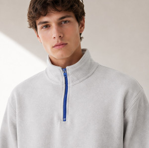 Custom Light Gray Quarter-Zip Fleece Tracksuit Set Minimalist