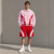 Custom Pink Red Color Block Polo Tracksuit Shorts Set