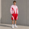 Custom Pink Red Color Block Polo Tracksuit Shorts Set