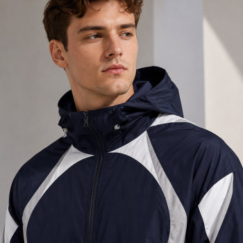 Custom Navy Color Block Hooded Tracksuit Shorts Set