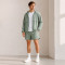 Custom Sage Green Nylon Hooded Tracksuit Set with Shorts