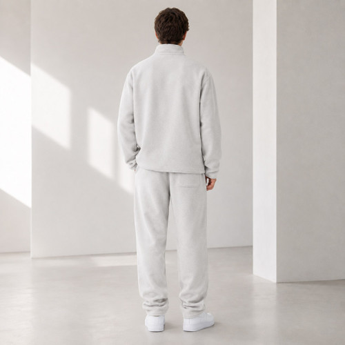 Custom Light Gray Quarter-Zip Fleece Tracksuit Set Minimalist