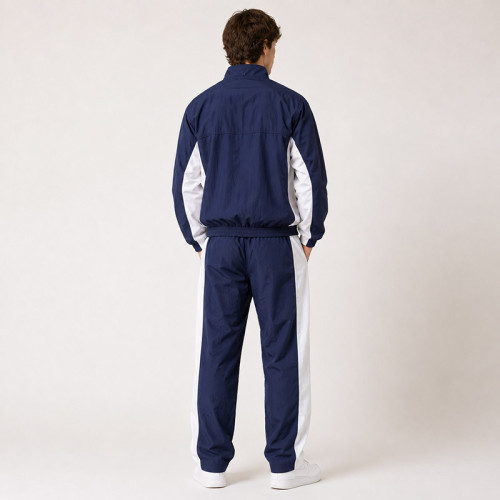 Custom Navy Color Block Stand Collar Tracksuit Set Nylon