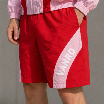 Custom Pink Red Color Block Polo Tracksuit Shorts Set