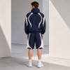 Custom Navy Color Block Hooded Tracksuit Shorts Set