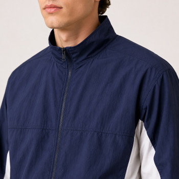 Custom Navy Color Block Stand Collar Tracksuit Set Nylon