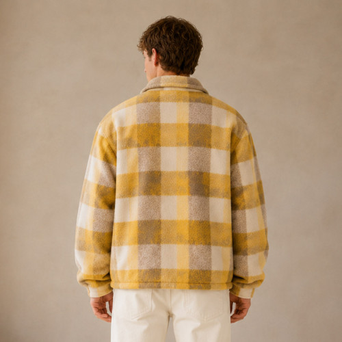 Custom Plaid Fleece Jacket OEM Yellow Check Zip-Up Sherpa