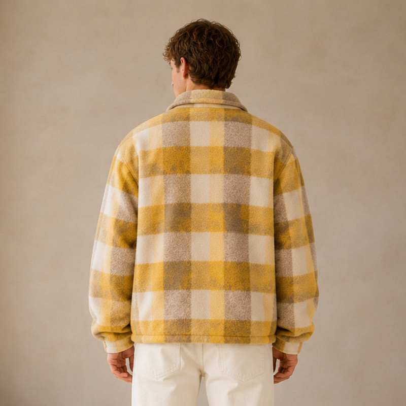 Detail image of custom plaid fleece jacket