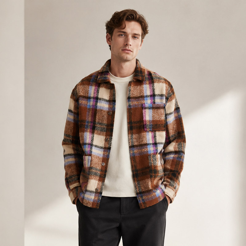 Custom Multi Plaid Fleece Jacket model display