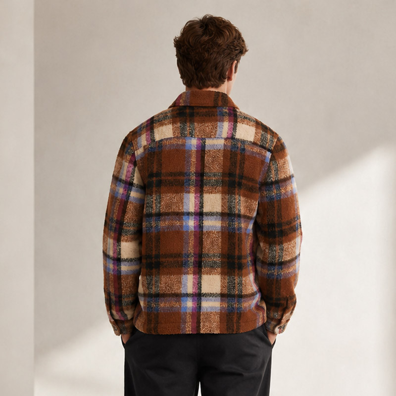 Detail image of custom multi plaid fleece jacket