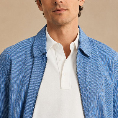Custom Denim Shirt Jacket OEM Private Label Men Zip-Up