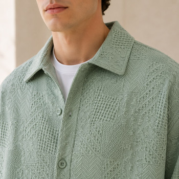 Custom Jacquard Work Jacket OEM Embroidered Button-Up Shirt