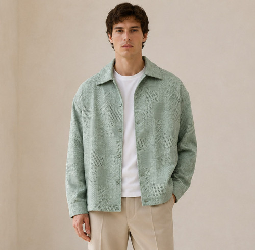 Custom Jacquard Work Jacket OEM Embroidered Button-Up Shirt