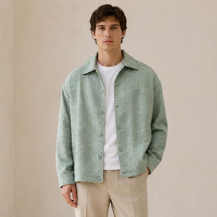 Custom Jacquard Work Jacket OEM Embroidered Button-Up Shirt