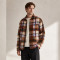 Custom Multi Plaid Fleece Jacket OEM Brown Sherpa Button-Up