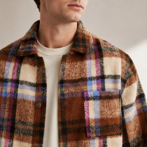 Custom Multi Plaid Fleece Jacket OEM Brown Sherpa Button-Up