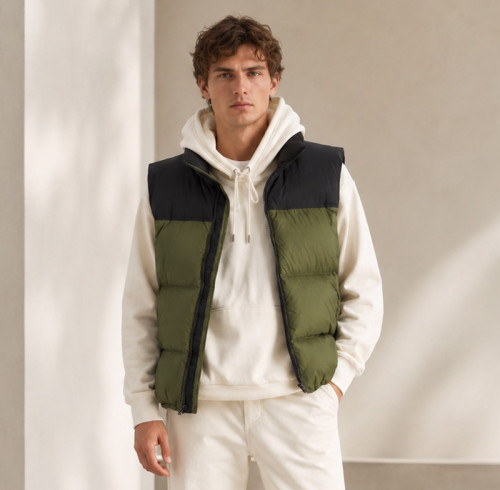 Custom Puffer Vest OEM Colorblock Down Alternative Zip-Up