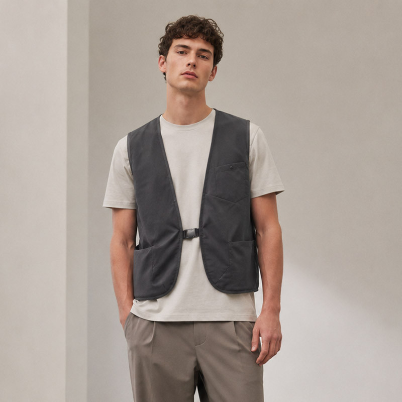 dark grey buckle closure utility vest front