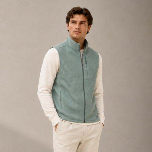 Custom Fleece Vest OEM Sage Green Waffle Knit Zip-Up