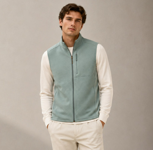 Custom Fleece Vest OEM Sage Green Waffle Knit Zip-Up