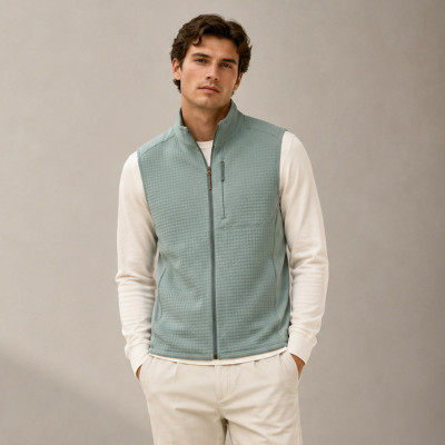 Custom Fleece Vest OEM Sage Green Waffle Knit Zip-Up