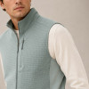 Custom Fleece Vest OEM Sage Green Waffle Knit Zip-Up