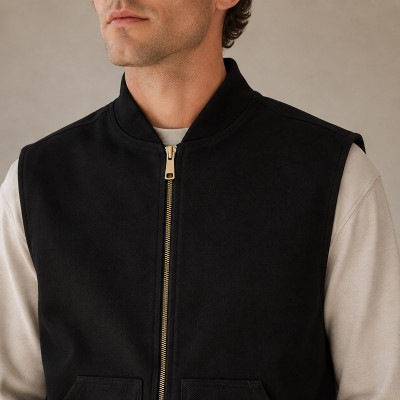 Custom Black Vest OEM Stand Collar Zip-Up Minimalist