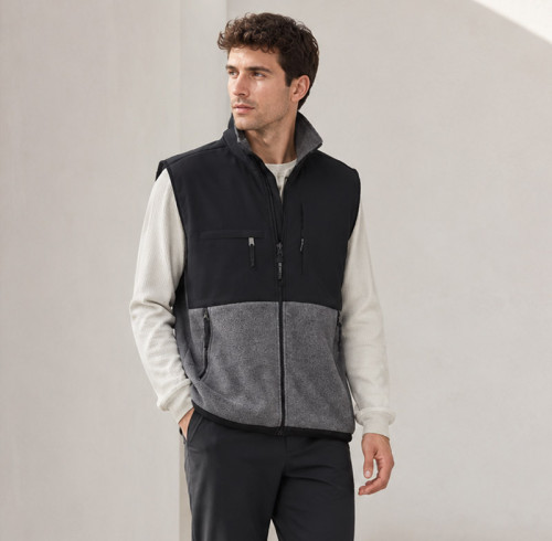 Custom Softshell Vest OEM Black Grey Colorblock Zip