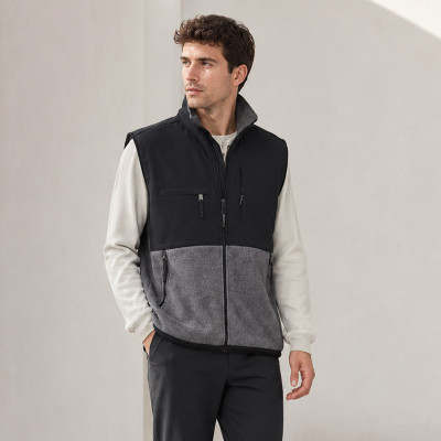 Custom Softshell Vest OEM Black Grey Colorblock Zip
