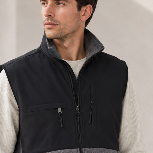 Custom Softshell Vest OEM Black Grey Colorblock Zip