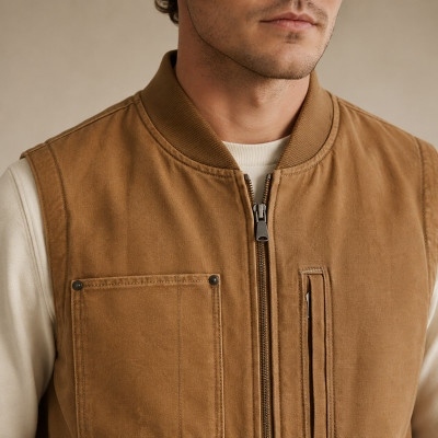 Custom Canvas Work Vest OEM Heavy Duty Zip-Up Utility