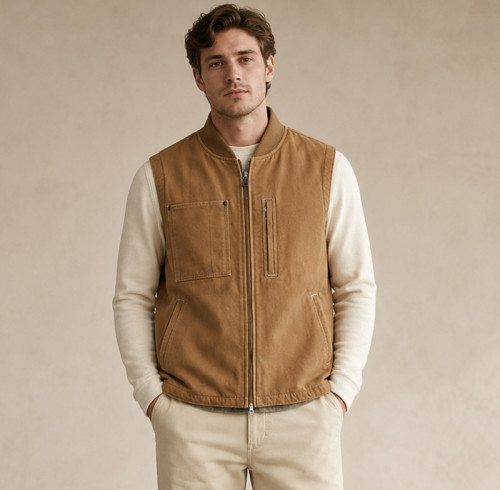 Custom Canvas Work Vest OEM Heavy Duty Zip-Up Utility