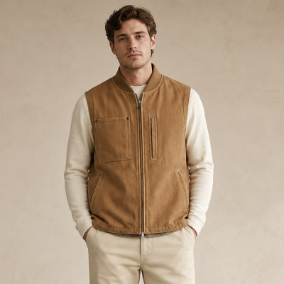 Custom Canvas Work Vest OEM Heavy Duty Zip-Up Utility