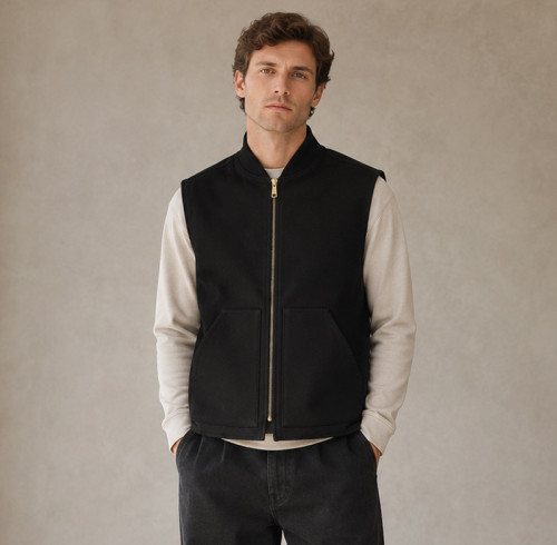Custom Black Vest OEM Stand Collar Zip-Up Minimalist