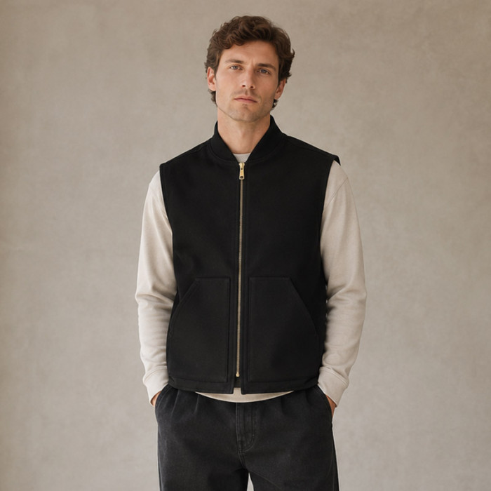 Custom Black Vest OEM Stand Collar Zip-Up Minimalist