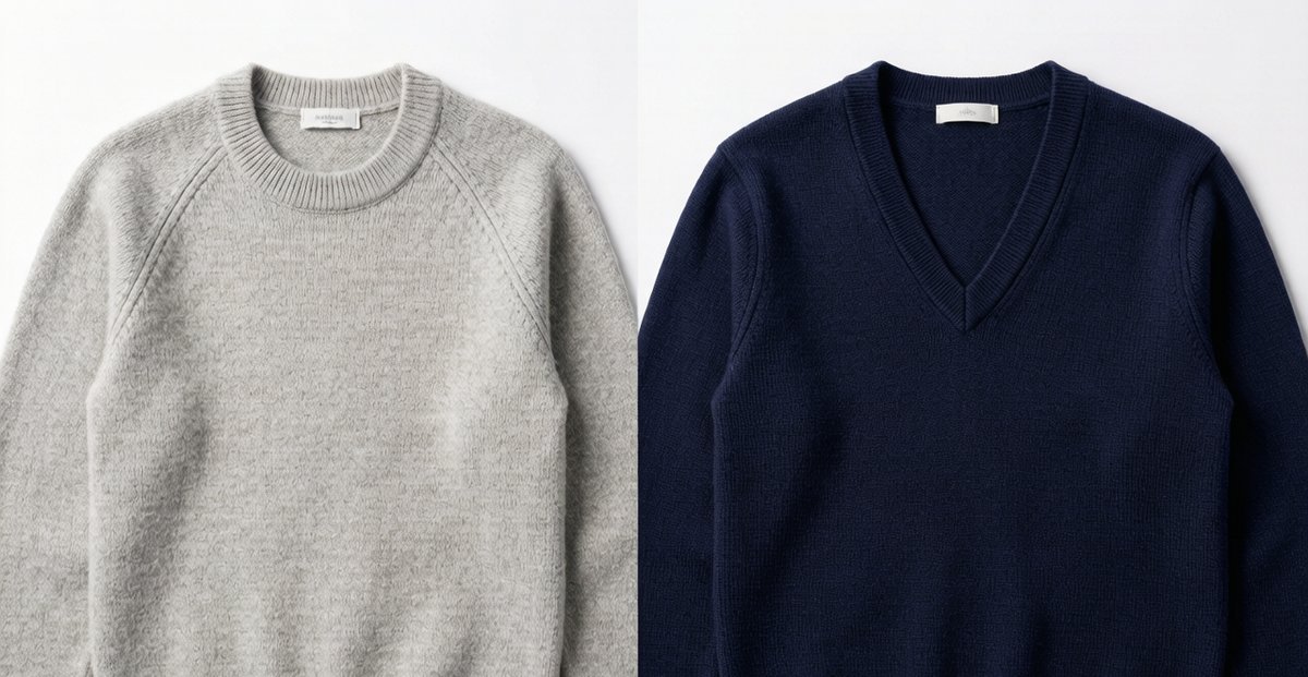 Side by side comparison of fully fashioned knitwear and cut-and-sew sweater construction