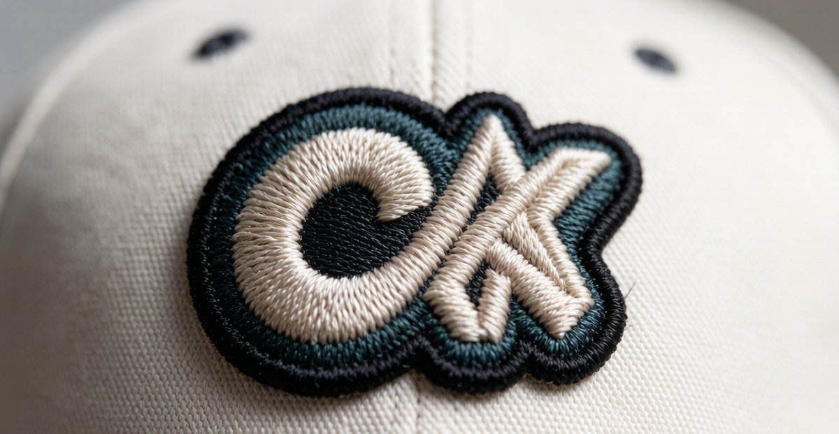 Close-up detail of 3D puff embroidery on a snapback hat